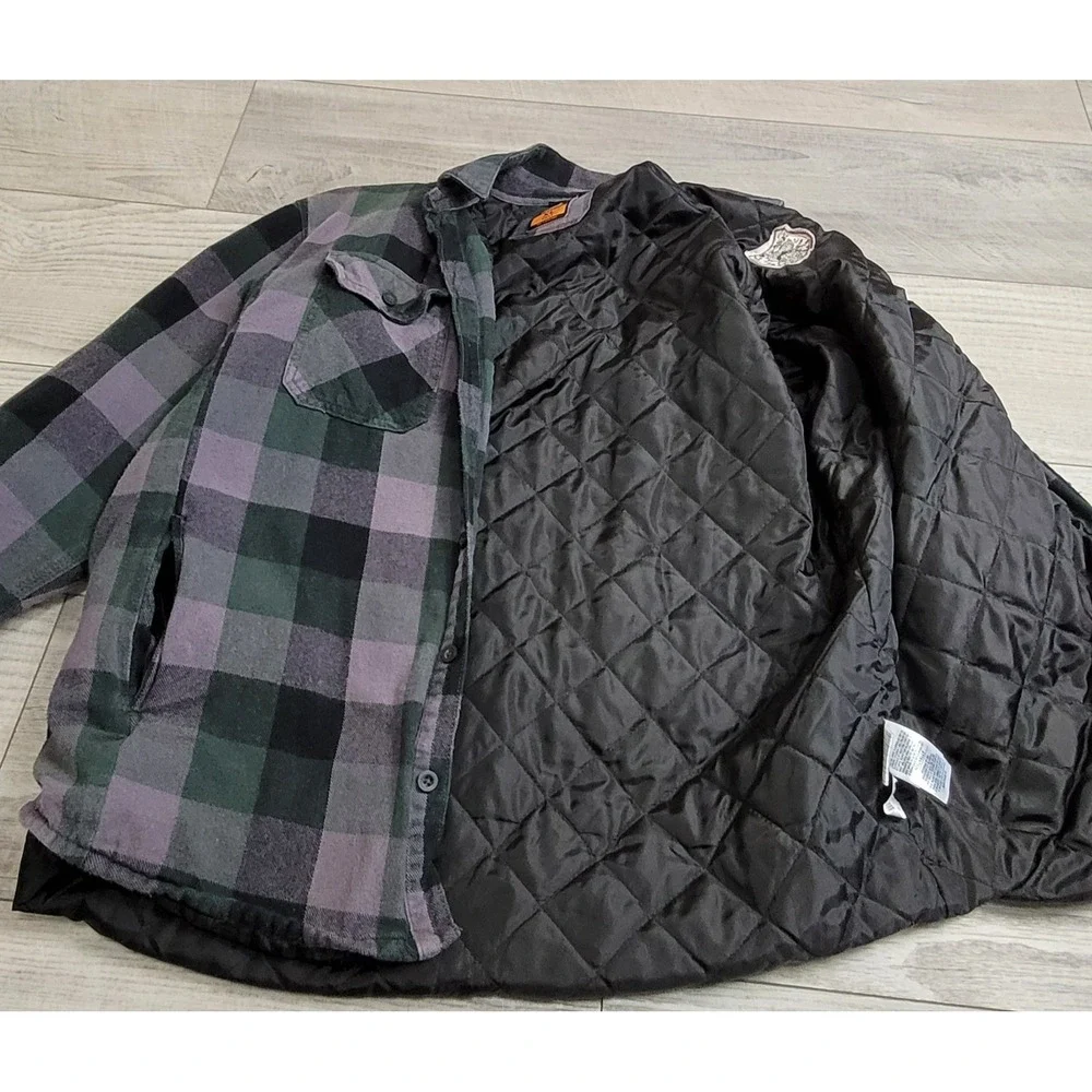 Berne Flannel Shirt Jacket Mens XL Tall Green Plaid Quilted Lining Insulated